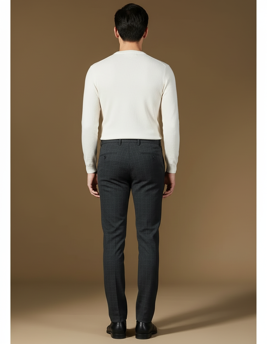 Pantalon Gris Quadrillé - Laine - vue 2