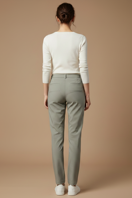 Pantalon Gris Coupe Droite Élégant Femme Stretch - Polyester - vue 2