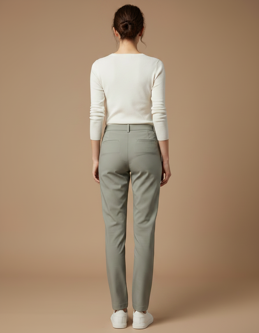 Pantalon Gris Coupe Droite Élégant Femme Stretch - Polyester - vue 2