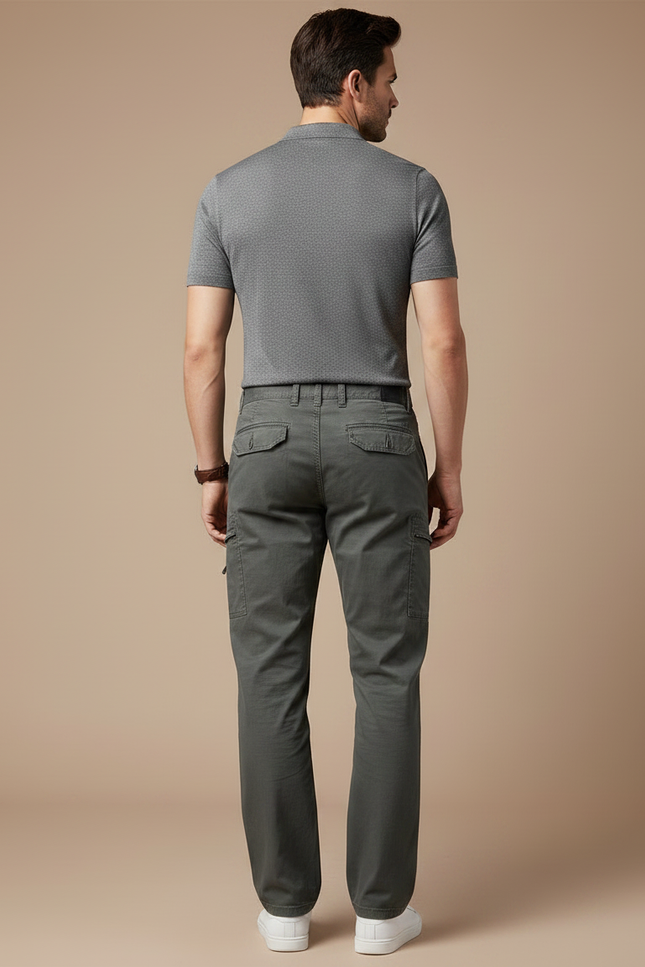 Pantalon Gris Cargo Homme Coton Droit Zippé - Kaki - vue 2