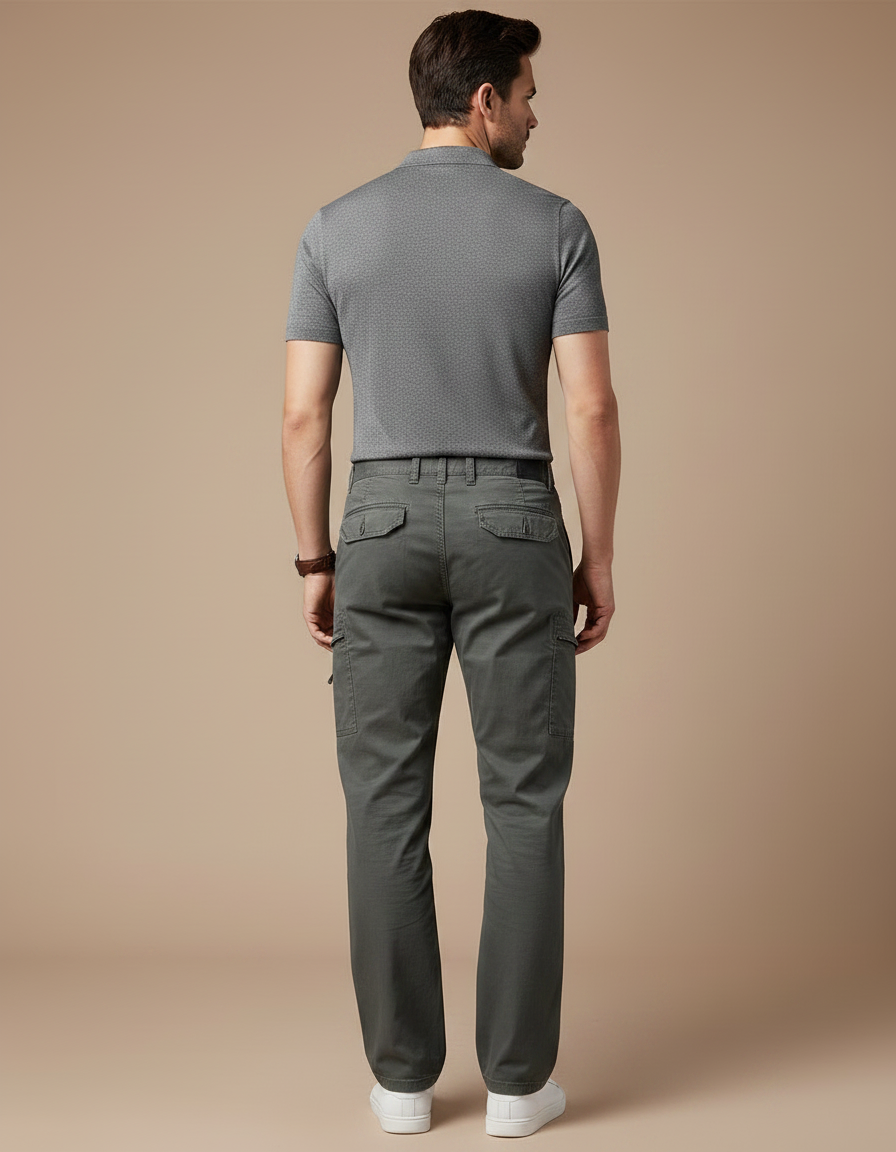 Pantalon Gris Cargo Homme Coton Droit Zippé - Kaki - vue 2