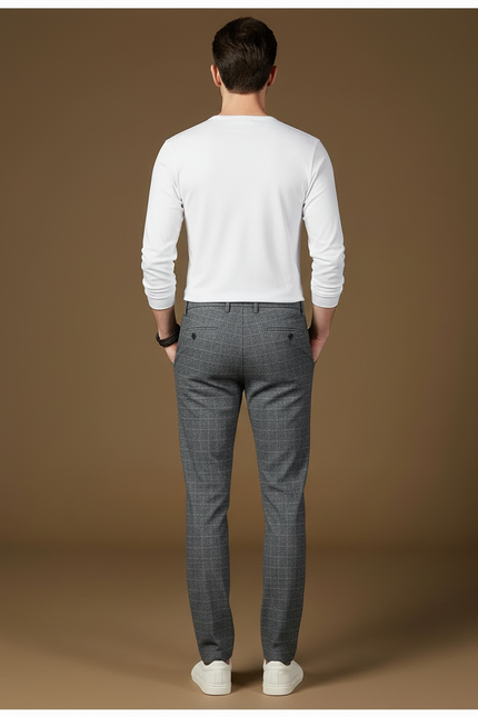 Pantalon Gris Carreaux Droit Décontracté Homme - Laine - vue 2