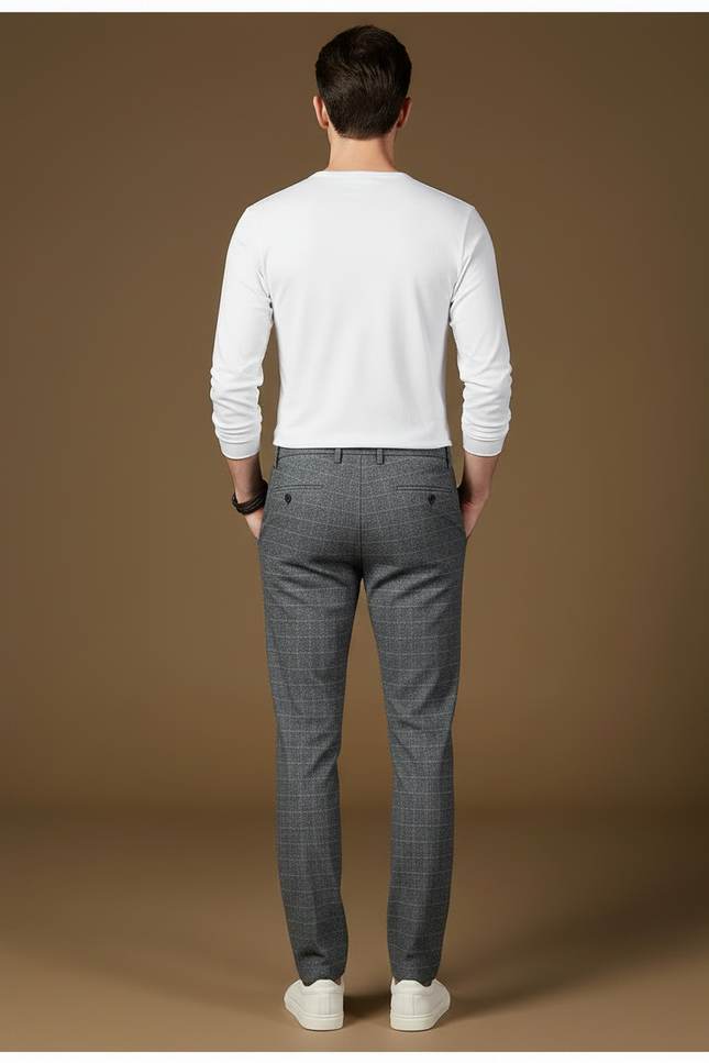 Pantalon Gris Carreaux Droit Décontracté Homme - Laine - vue 2