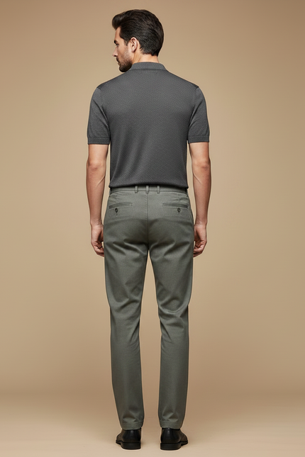 Pantalon Gris Homme Décontracté Slim Tissu Lyocell - Kaki Gabardine - vue 2