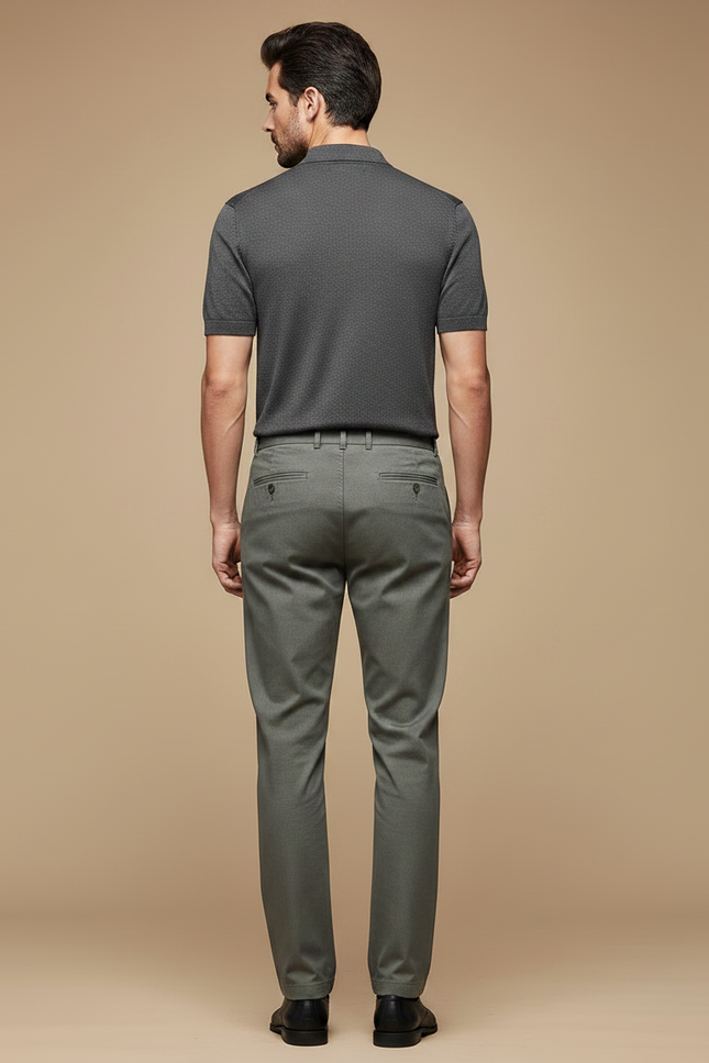 Pantalon Gris Homme Décontracté Slim Tissu Lyocell - Kaki Gabardine - vue 2