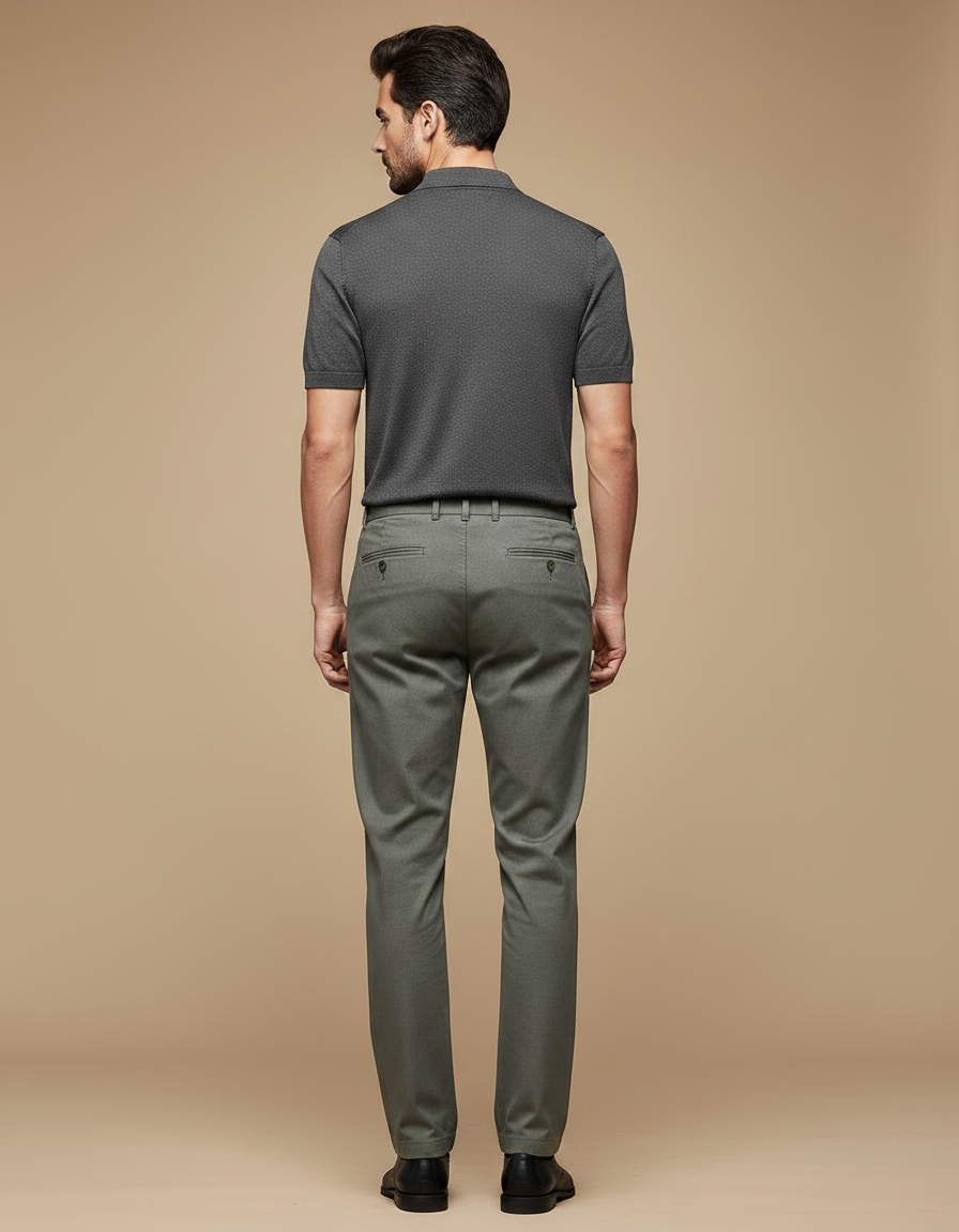 Pantalon Gris Homme Décontracté Slim Tissu Lyocell - Kaki Gabardine - vue 2