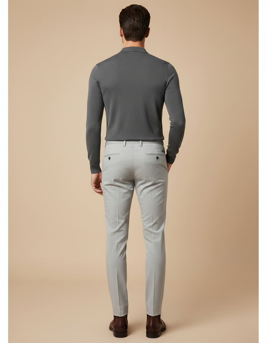 Pantalon Gris Habillé Slim Élégant Discret Chic - Gabardine - vue 2