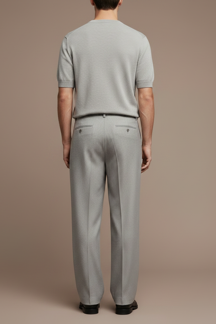 Pantalon Gris Ample Droit Élégant Tissé Homme - Laine - vue 2