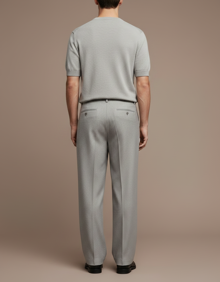 Pantalon Gris Ample Droit Élégant Tissé Homme - Laine - vue 2