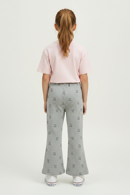 Pantalon Gris Évasé Imprimé Ours Confortable Fille - Molleton - vue 2