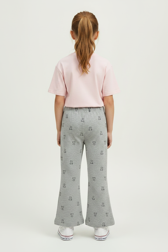Pantalon Gris Évasé Imprimé Ours Confortable Fille - Molleton - vue 2