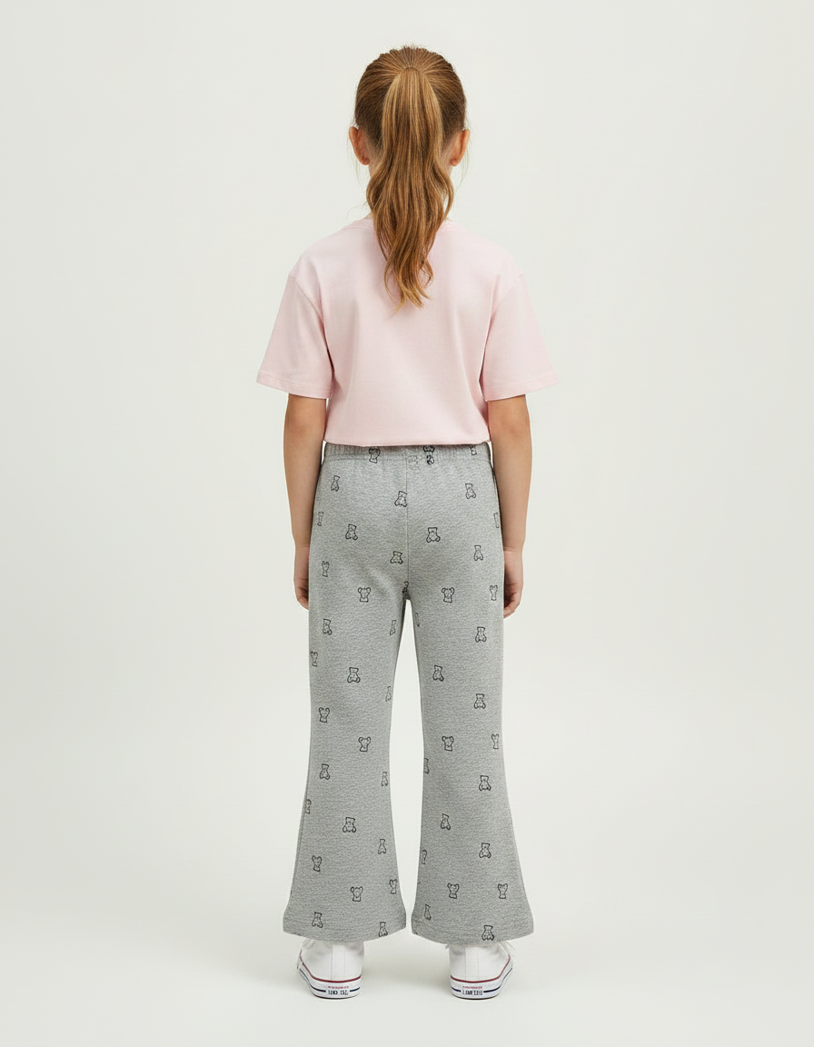 Pantalon Gris Évasé Imprimé Ours Confortable Fille - Molleton - vue 2