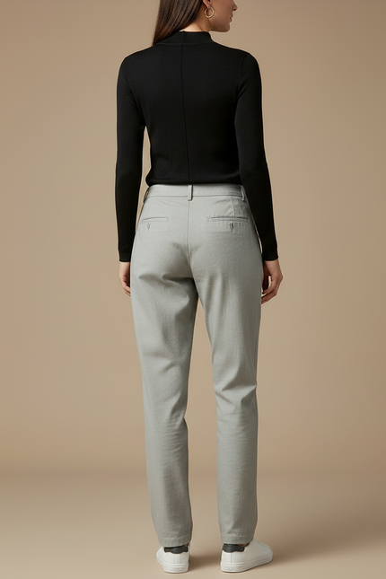 Pantalon Gris Droit Coton Décontracté Femme Léger - vue 2