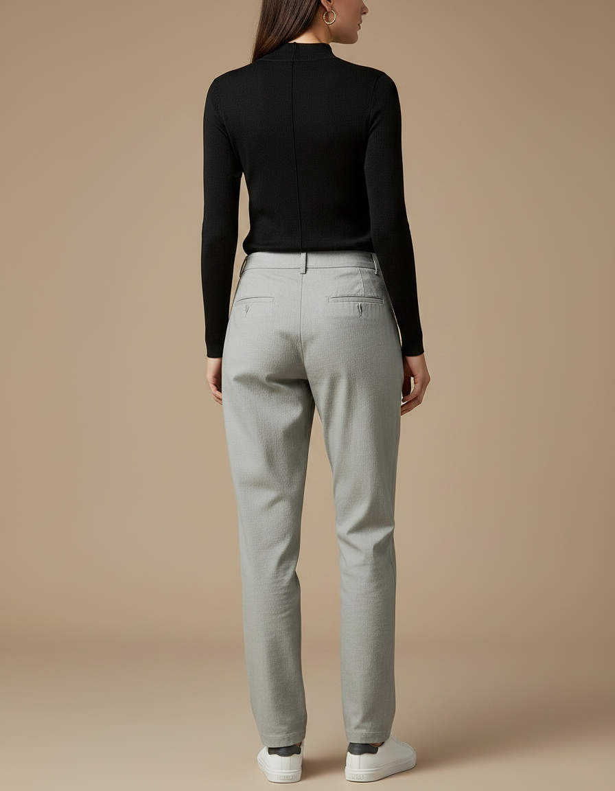 Pantalon Gris Droit Coton Décontracté Femme Léger - vue 2