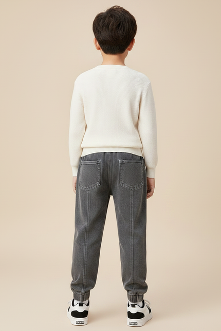 Pantalon Gris Enfant Molleton Doublé Élastique Hiver - Jean - vue 2