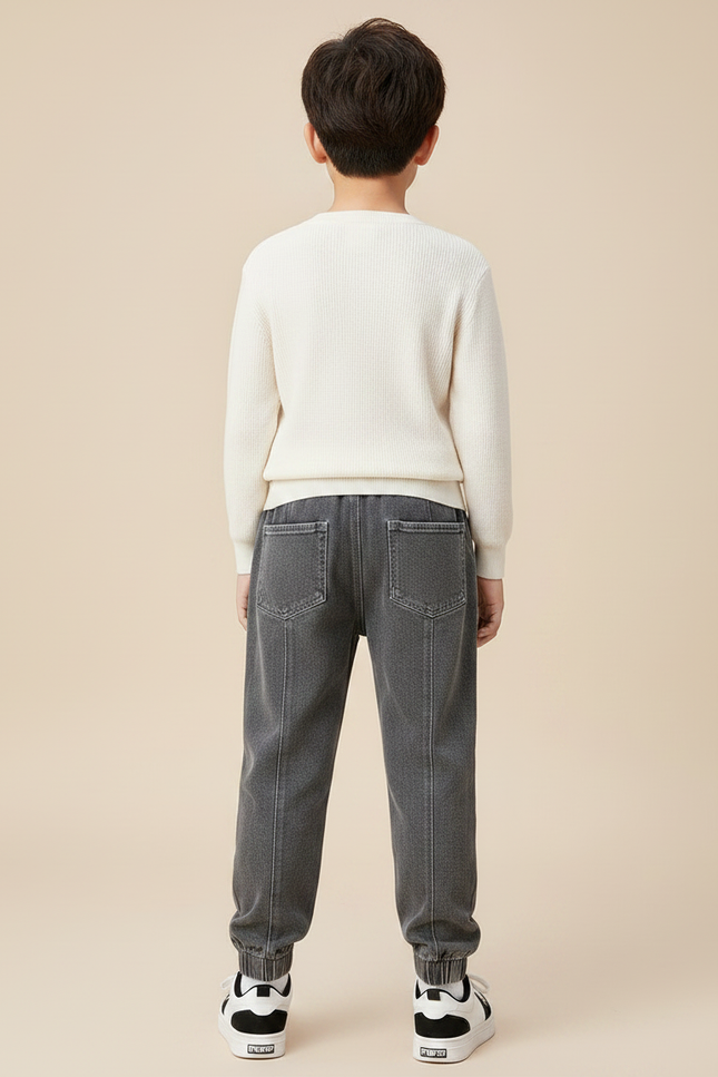 Pantalon Gris Enfant Molleton Doublé Élastique Hiver - Jean - vue 2