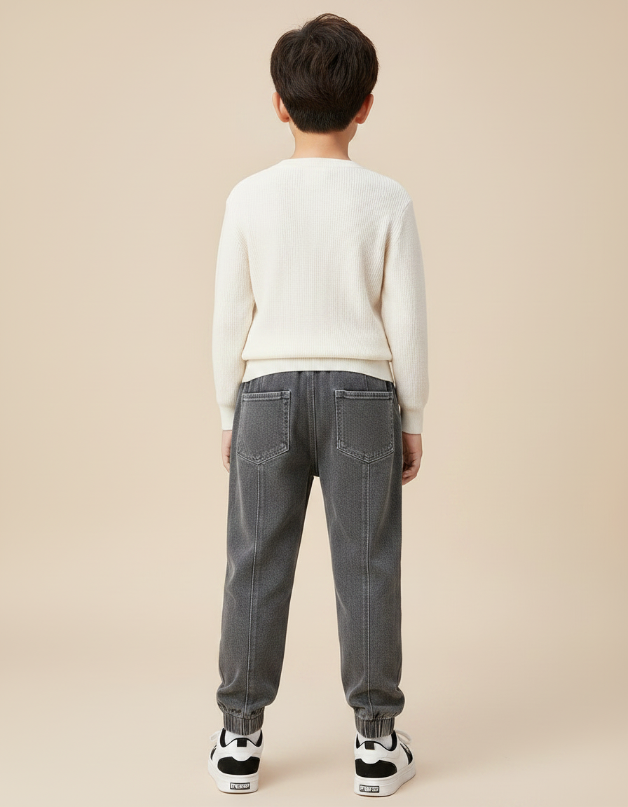 Pantalon Gris Enfant Molleton Doublé Élastique Hiver - Jean - vue 2