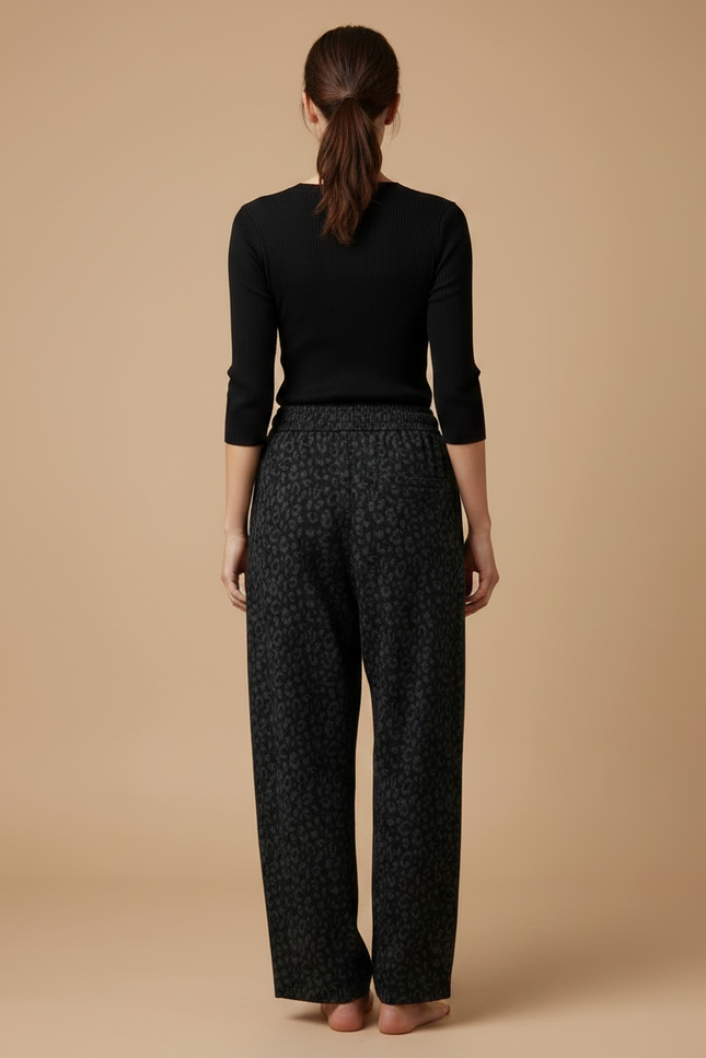 Pantalon Gris Imprimé Léopard Ample Décontracté Molletonné Femme - vue 2