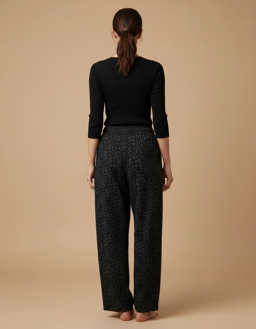 Pantalon Gris Imprimé Léopard Ample Décontracté Molletonné Femme - vue 2