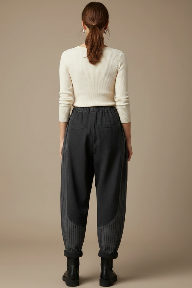 Pantalon Gris Harem Rayures Imprimé Patchwork Femme - Toile - vue 2