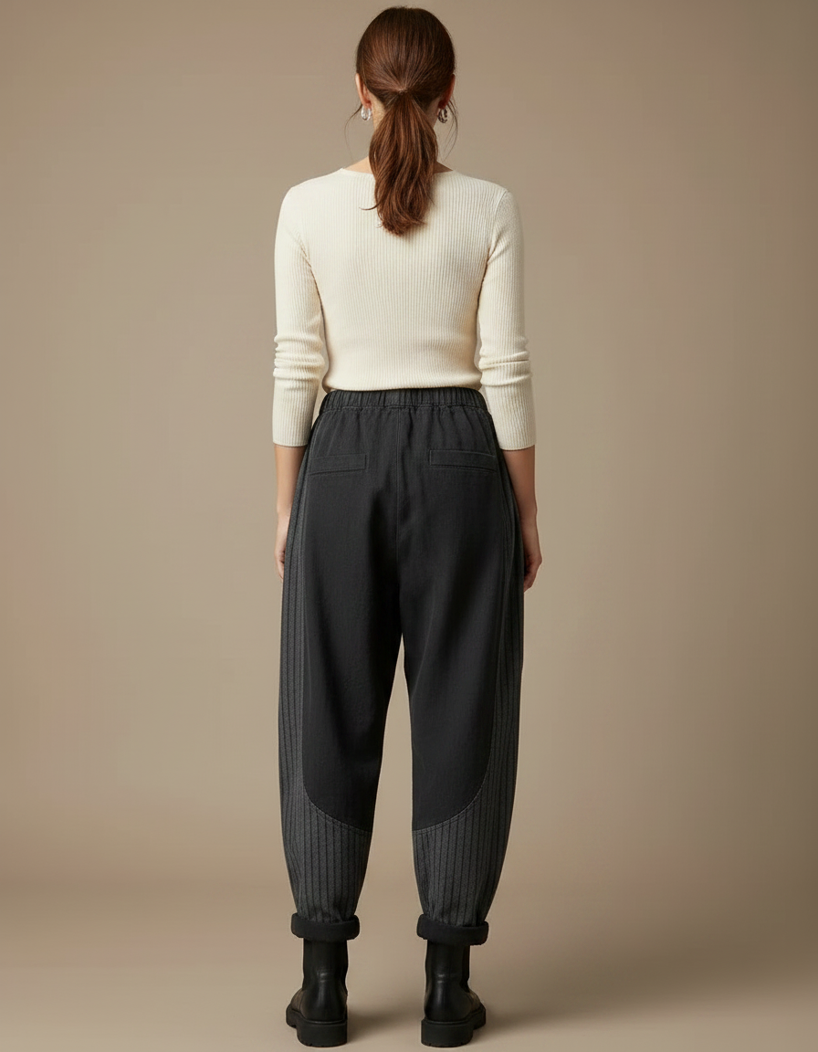 Pantalon Gris Harem Rayures Imprimé Patchwork Femme - Toile - vue 2