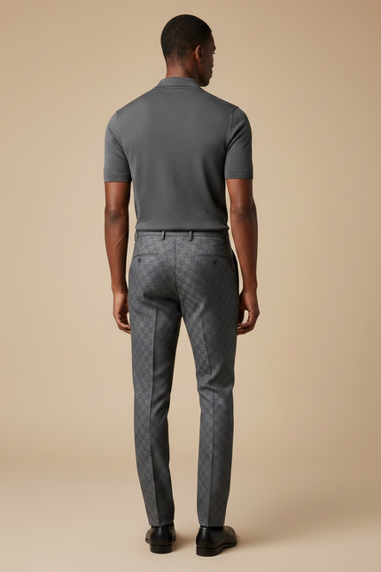 Pantalon Gris Habillé Slim Motif Carreaux Élégant - Laine - vue 2