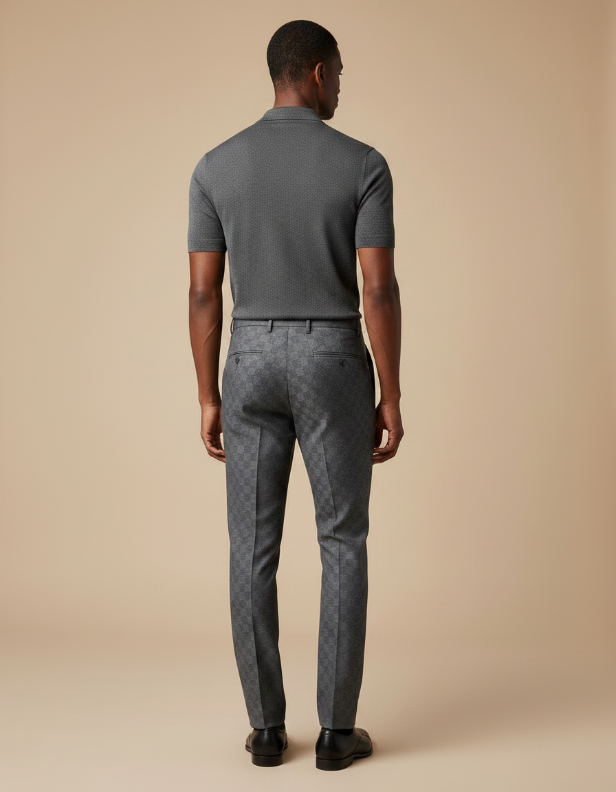 Pantalon Gris Habillé Slim Motif Carreaux Élégant - Laine - vue 2