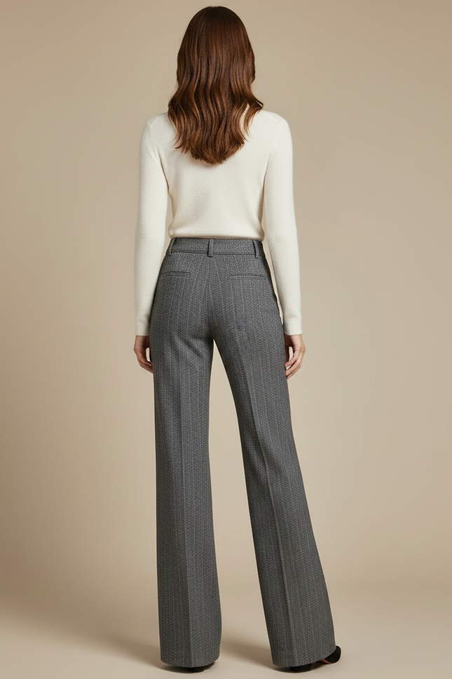 Pantalon Gris Large Laine Hiver Élégant Chic - vue 2