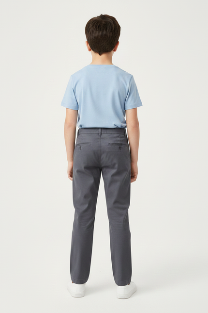 Pantalon Gris Enfant Coton Droit Décontracté - vue 2