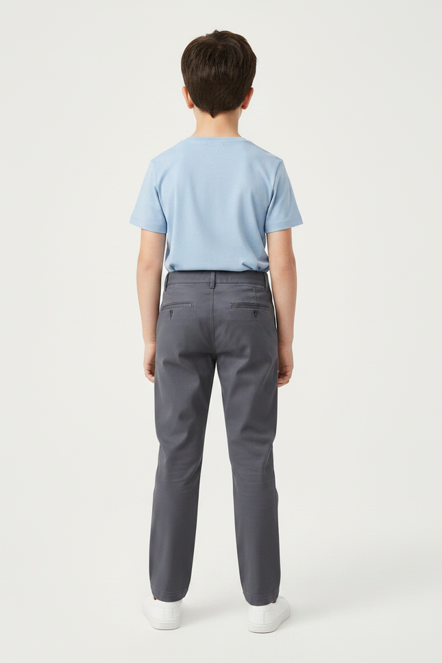 Pantalon Gris Enfant Coton Droit Décontracté - vue 2