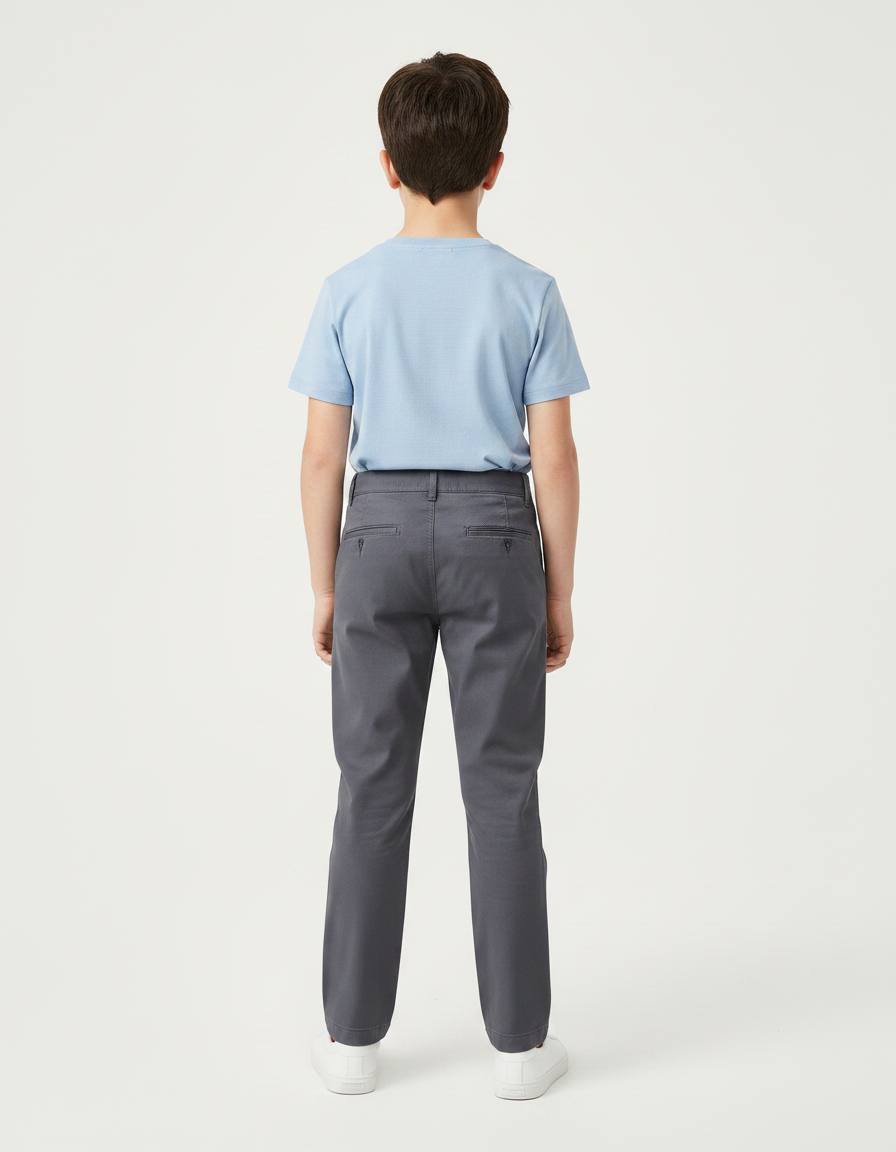Pantalon Gris Enfant Coton Droit Décontracté - vue 2