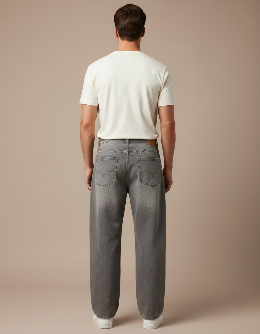 Pantalon Gris Ample Décontracté Homme Coton - Jean - vue 2
