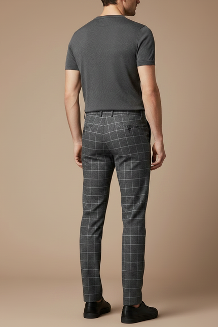 Pantalon Gris À Carreaux Élégant Slim Homme - Laine - vue 2