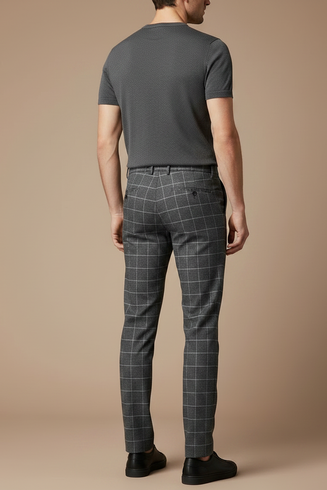 Pantalon Gris À Carreaux Élégant Slim Homme - Laine - vue 2