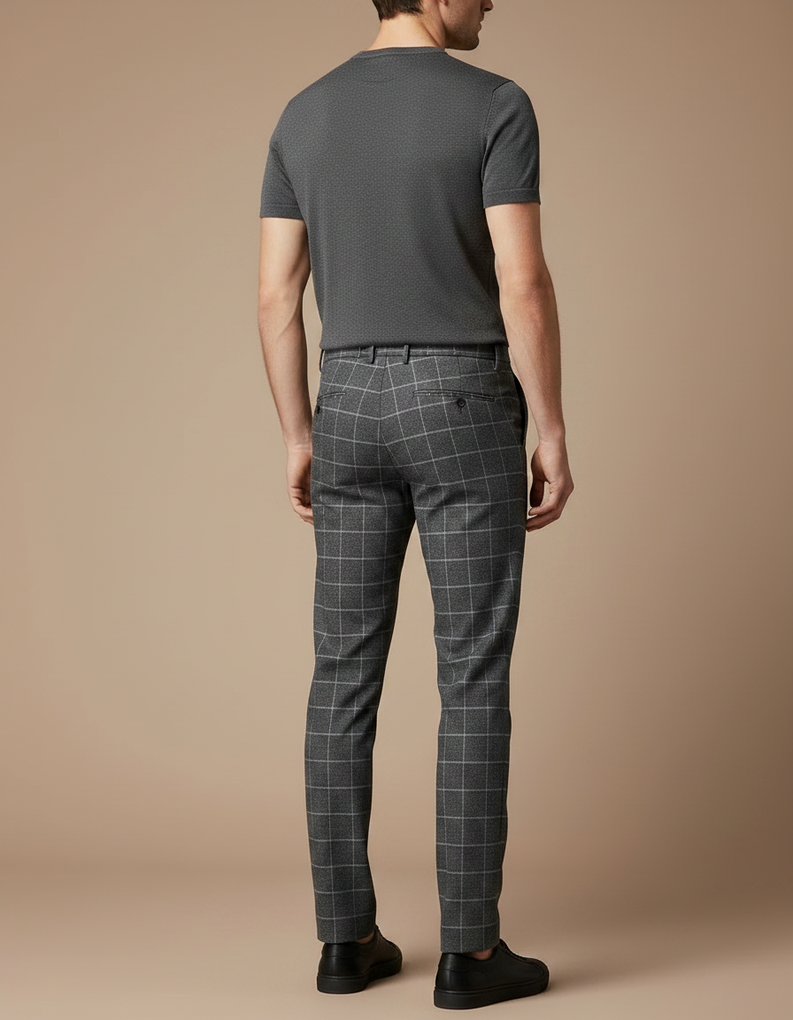 Pantalon Gris À Carreaux Élégant Slim Homme - Laine - vue 2