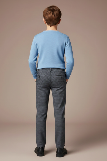 Pantalon Gris Carreaux Droit Décontracté Garçon - Laine - vue 2