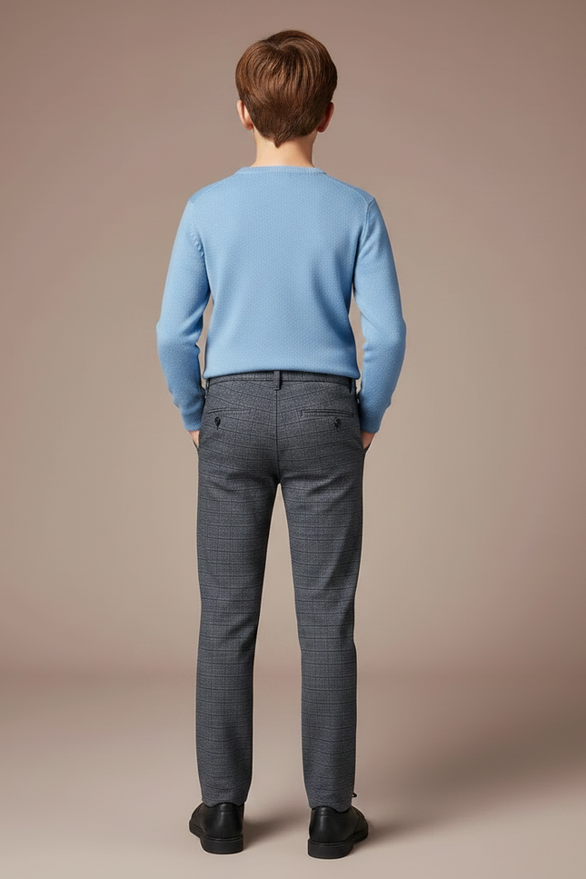 Pantalon Gris Carreaux Droit Décontracté Garçon - Laine - vue 2