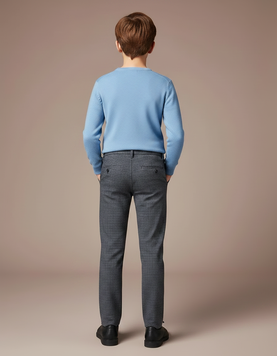 Pantalon Gris Carreaux Droit Décontracté Garçon - Laine - vue 2