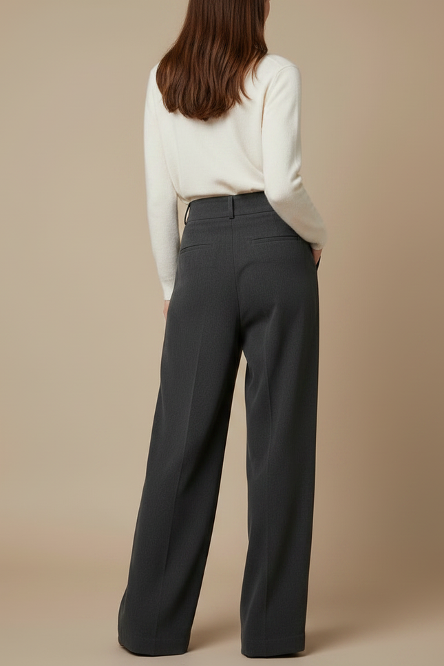Pantalon Gris Plissé Ample Chic Taille Haute Femme - Laine - vue 2
