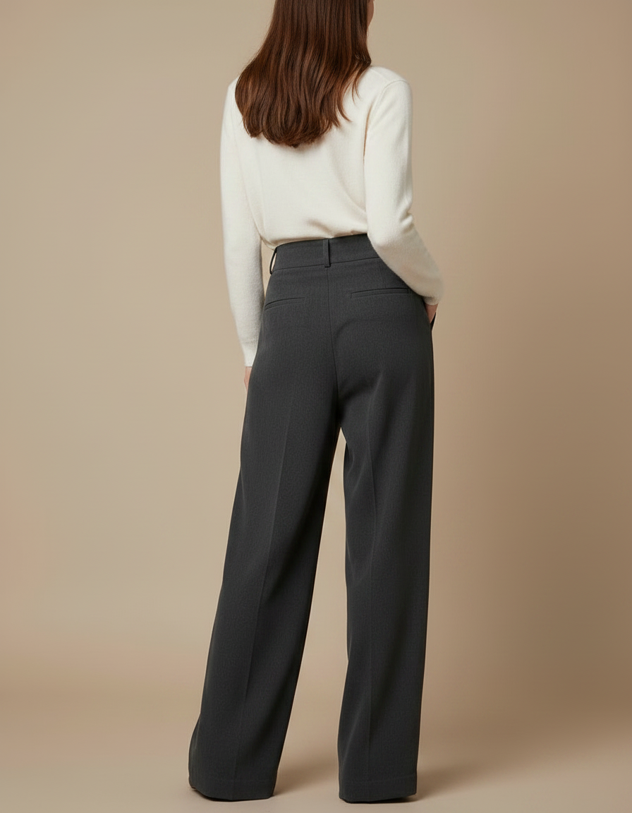 Pantalon Gris Plissé Ample Chic Taille Haute Femme - Laine - vue 2