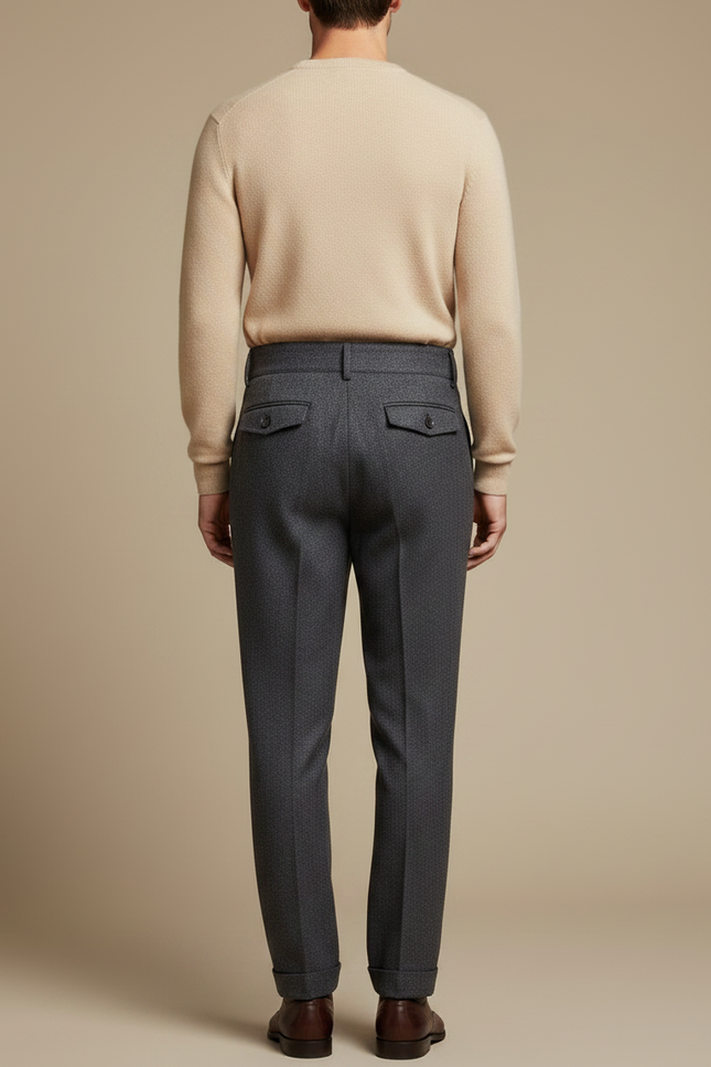 Pantalon Gris Laine Plissé Élégant Classique Homme - vue 2