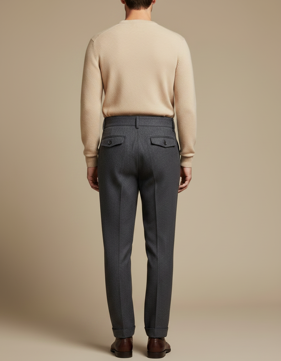 Pantalon Gris Laine Plissé Élégant Classique Homme - vue 2