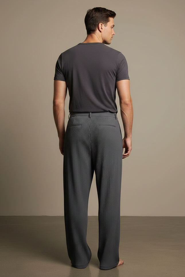 Pantalon Gris Plissé Ample Décontracté Homme Élégant - Polyester - vue 2