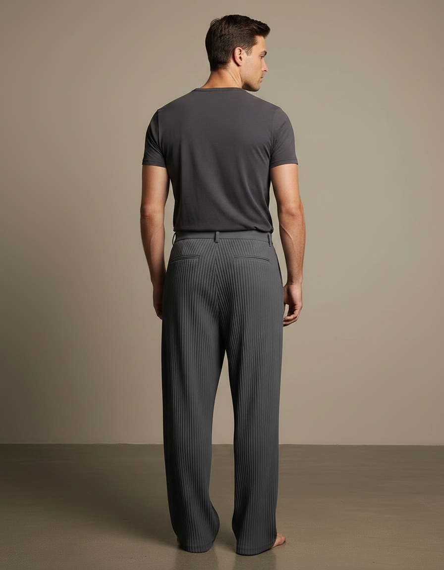 Pantalon Gris Plissé Ample Décontracté Homme Élégant - Polyester - vue 2