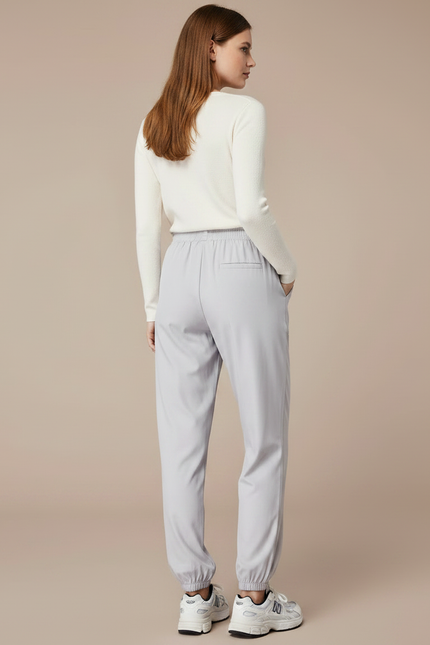 Pantalon Gris Tapered Fluide Sport Décontracté Femme - Polyester - vue 2