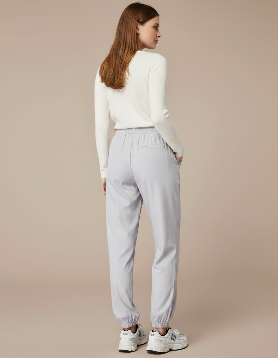 Pantalon Gris Tapered Fluide Sport Décontracté Femme - Polyester - vue 2