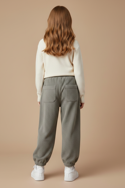 Pantalon Gris Côtelé Large Ample Doux Fille - Cordé - vue 2