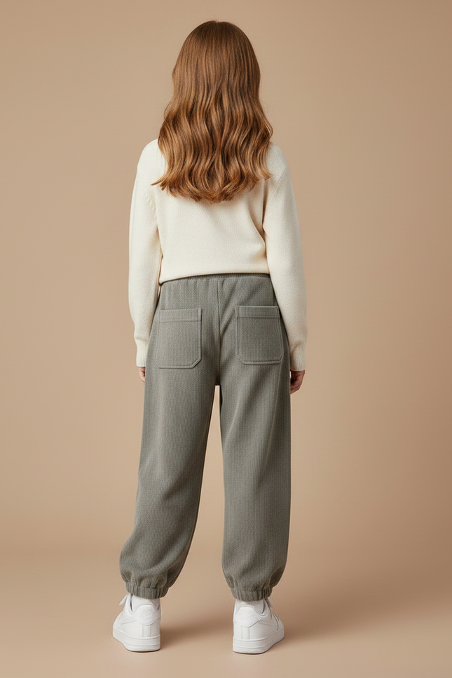 Pantalon Gris Côtelé Large Ample Doux Fille - Cordé - vue 2
