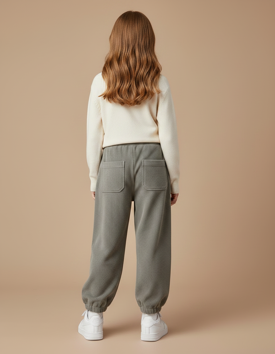 Pantalon Gris Côtelé Large Ample Doux Fille - Cordé - vue 2