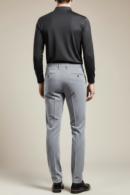 Pantalon Gris Élégant Droit Rayures Fines Homme - Laine - vue 2